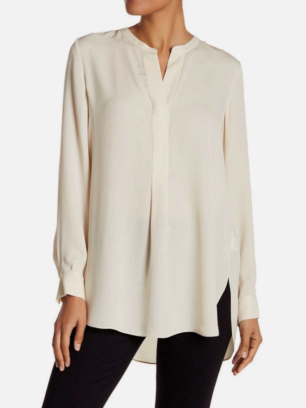 Theory Orvinio Silk Long Sleeve Blouse Washed Black